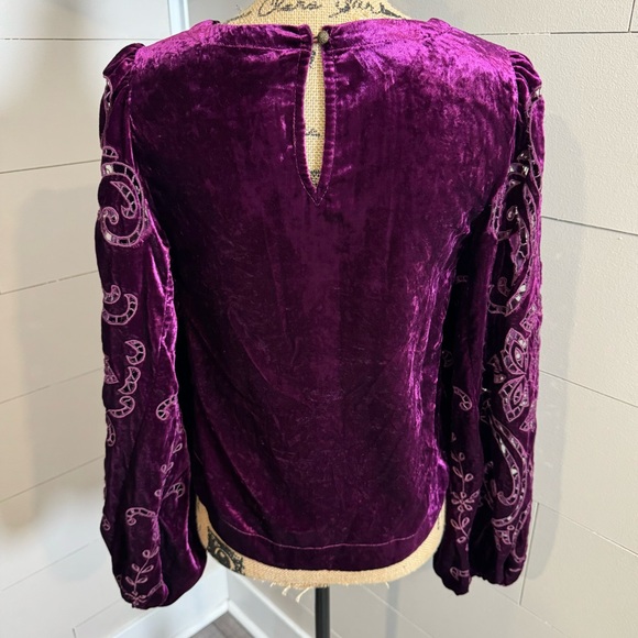 Anthropologie Velvet Cutwork Top V neck Plum XS - NOTE FLAW IN LISTING - Picture 4 of 12